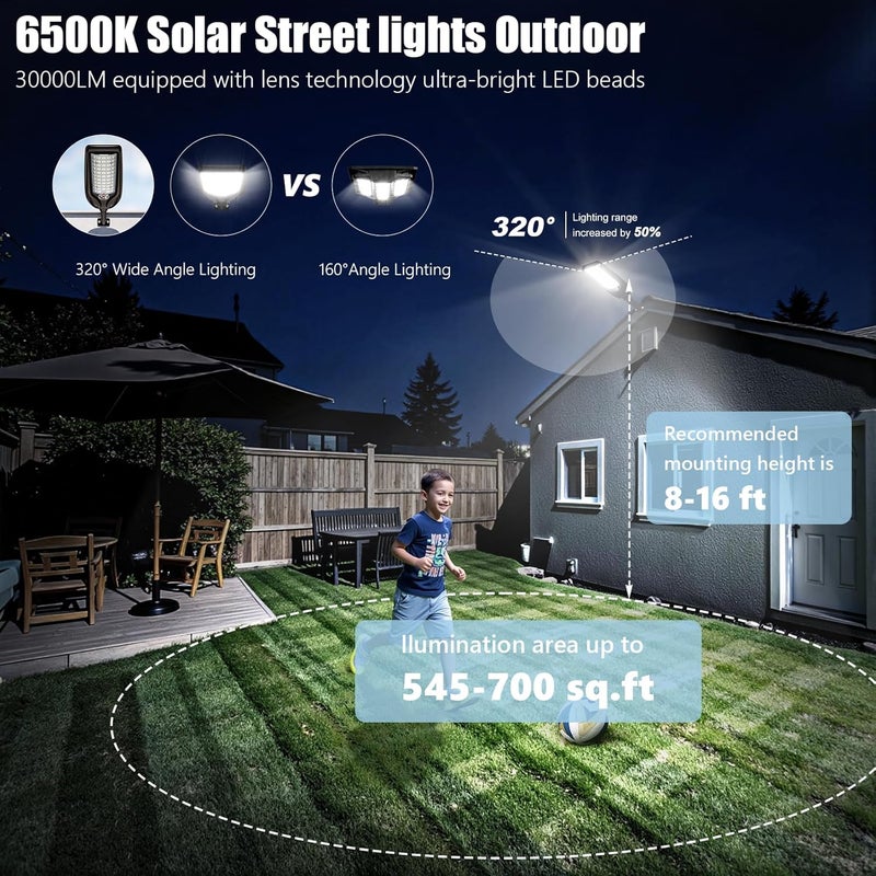 lamtech Solar Street Lights Outdoor Waterproof ,30000LM Dusk to Dawn Solar Lights with Motion Sensor and Remote Control Solar Powered LED Flood Light Outside for Parking Lot, Security, Garden, Garages 2 Pack - Image 3